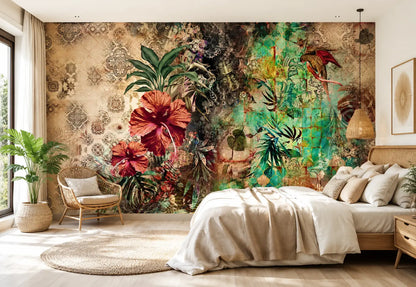 Decorative wall mural with tropical plants