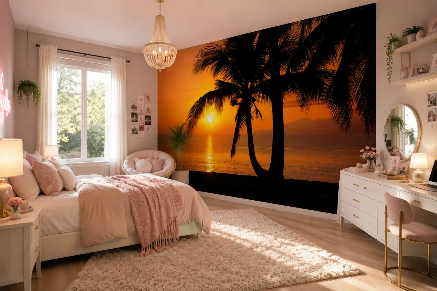 Palmy Beach Sunrise Photo Wallpaper (W x H) 368cm x 254cm (144" x 100")