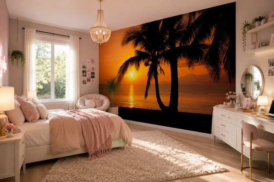 Palmy Beach Sunrise Photo Wallpaper (W x H) 368cm x 254cm (144" x 100")