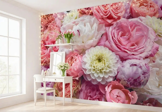 Vibrant Spring Pink Red Purple Flowers Photo Wallpaper