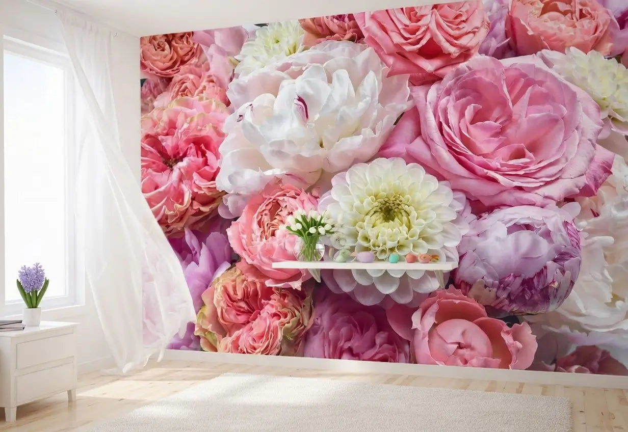 Vibrant Spring Pink Red Purple Flowers Photo Wallpaper (W x H) 368cm x 254cm (144" x 100")