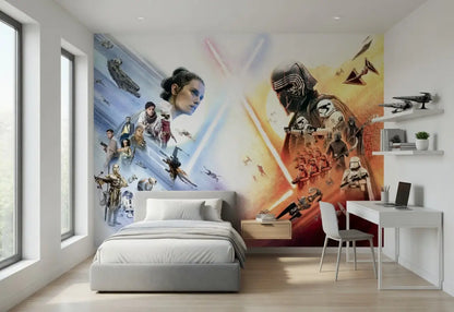 Star Wars EP9 Collage White Photo Wallpaper (W x H) 368cm x 254cm (144" x 100")