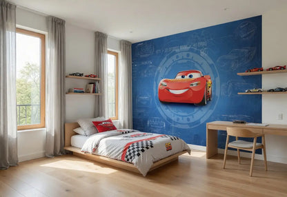 Disney Cars Lightning Mcqueen Blue Kids Bedroom Photo Wallpaper (W x H) 368cm x 254cm (144" x 100")