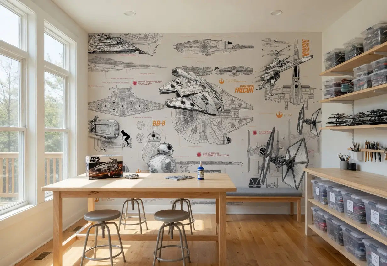 Star Wars Starships Beige Technical Plan Photo Wallpaper (W x H) 368cm x 254cm (144" x 100")