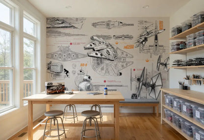 Star Wars Starships Beige Technical Plan Photo Wallpaper (W x H) 368cm x 254cm (144" x 100")