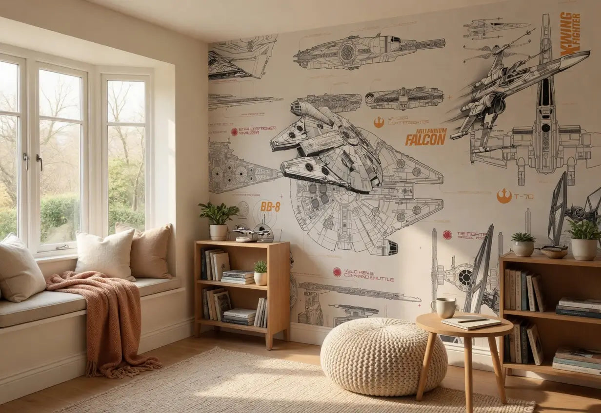 Star Wars Starships Beige Technical Plan Photo Wallpaper (W x H) 368cm x 254cm (144" x 100")