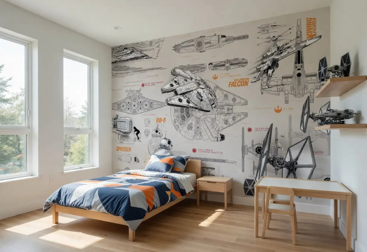 Star Wars Starships Beige Technical Plan Photo Wallpaper (W x H) 368cm x 254cm (144" x 100")