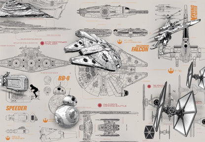Star Wars Starships Beige Technical Plan Photo Wallpaper (W x H) 368cm x 254cm (144" x 100")