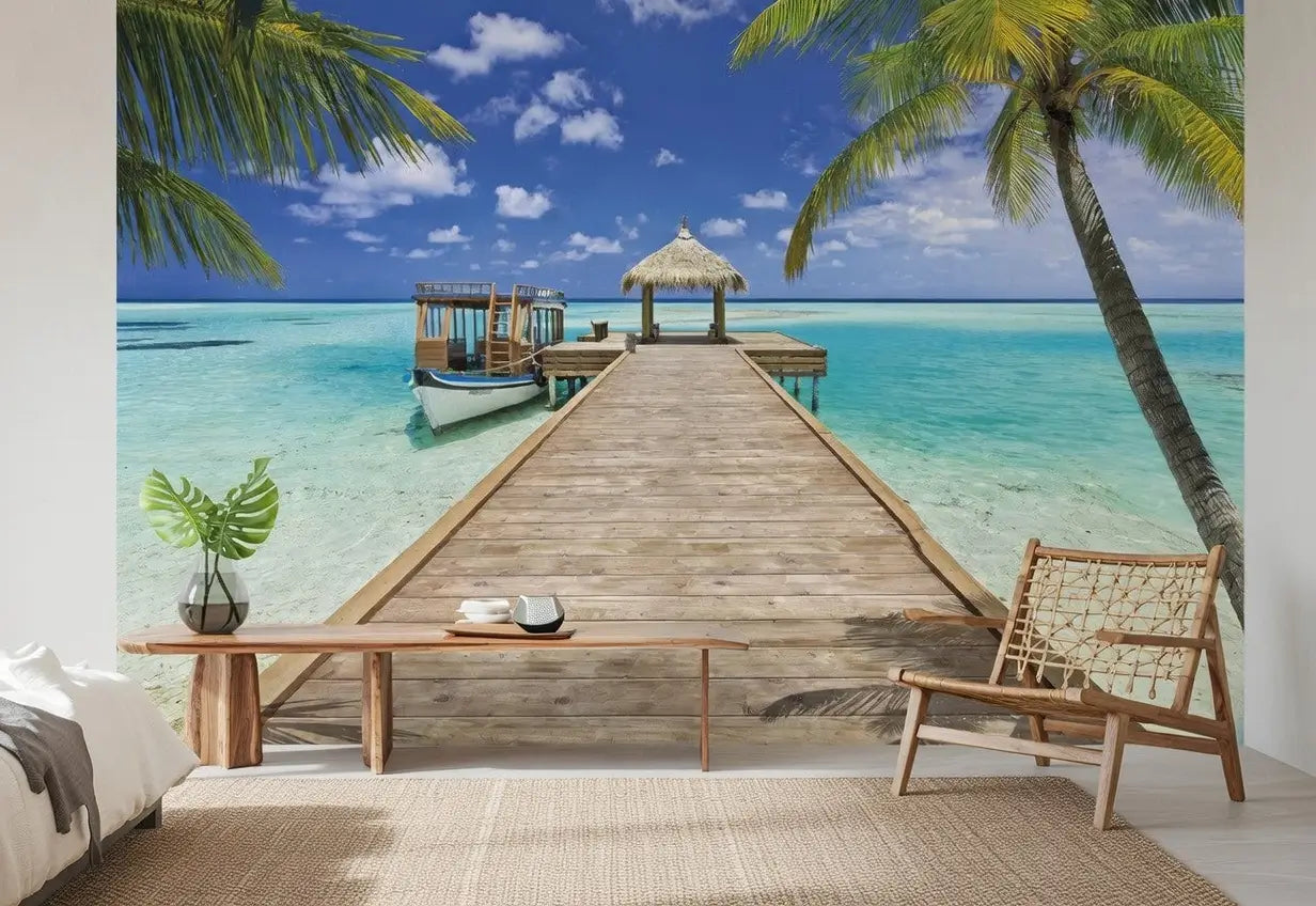 Seaside Scenery Pier Photo Wallpaper (W x H) 368cm x 254cm (144" x 100")
