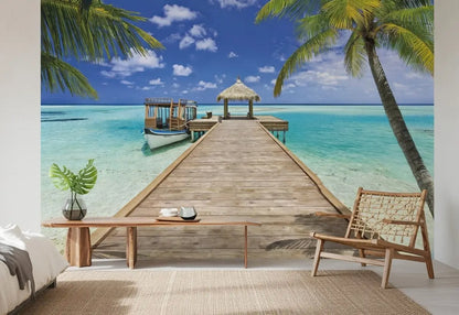 Seaside Scenery Pier Photo Wallpaper (W x H) 368cm x 254cm (144" x 100")