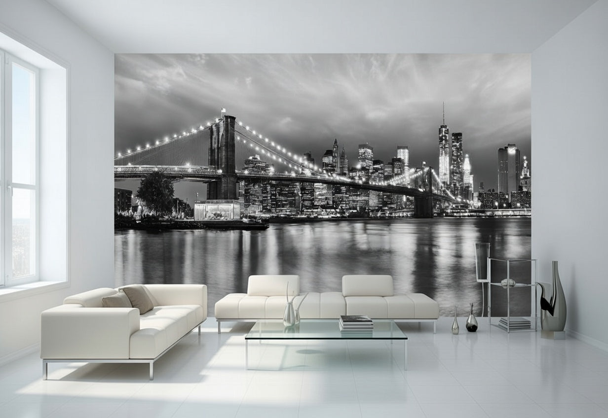 Brooklyn Black and White Teen Bedroom Photo Wallpaper (W x H) 368cm x 254cm (144" x 100")