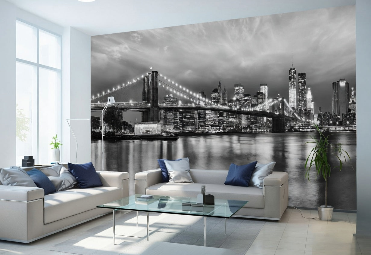 Brooklyn Black and White Teen Bedroom Photo Wallpaper (W x H) 368cm x 254cm (144" x 100")