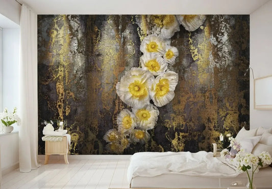 Gold and Copper Floral Pattern Photo Wallpaper (W x H) 368cm x 254cm (144" x 100")