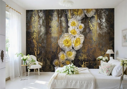 Gold and Copper Floral Pattern Photo Wallpaper (W x H) 368cm x 254cm (144" x 100")