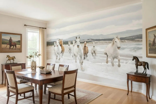 A Herd of Galloping White Horses Girl Bedroom Photo Wallpaper (W x H) 368cm x 254cm (144" x 100")