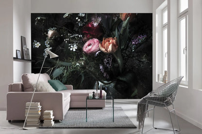 Black Floral Composition Living Room Background Photo Wallpaper 