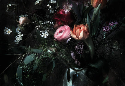 Black Floral Composition Living Room Background Photo Wallpaper