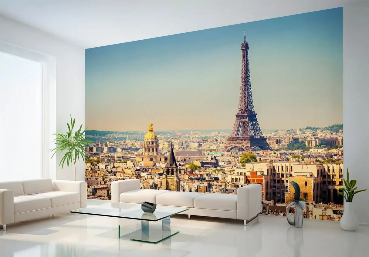 Paris Skyline Eiffel Tower Living Room Non-Woven Wallpaper Mural 366 cm x 254 cm (141" x 100")
