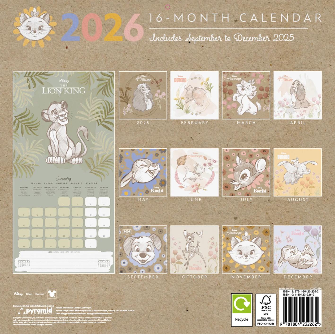 Disney Classics Animals (ARTIST SERIES) 2026 SQUARE Calendar 30 x 30 cm | 11,8 x 11,8 in