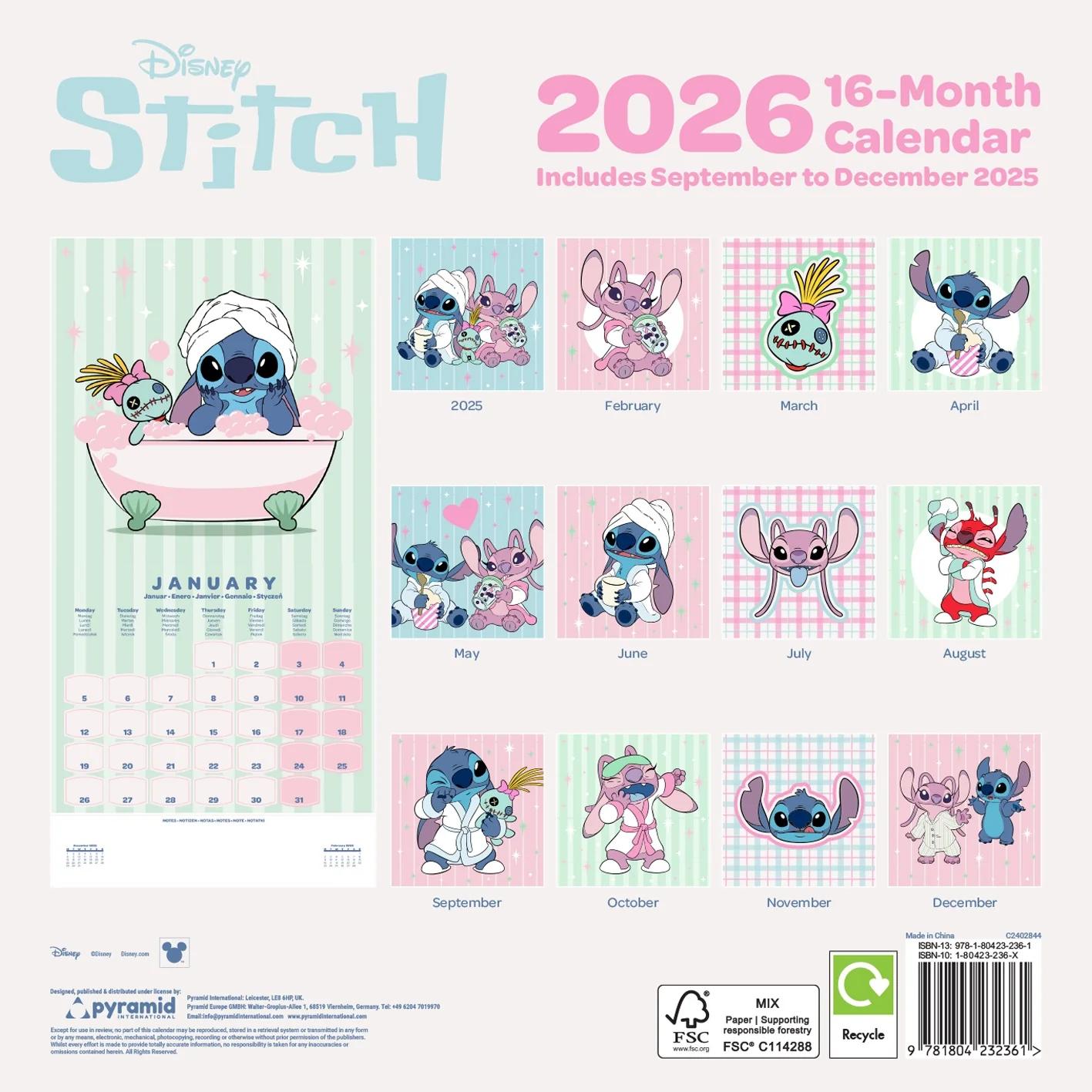 Disney LILO & STITCH 2026 SQUARE Calendar 30 x 30 cm | 11,8 x 11,8 in