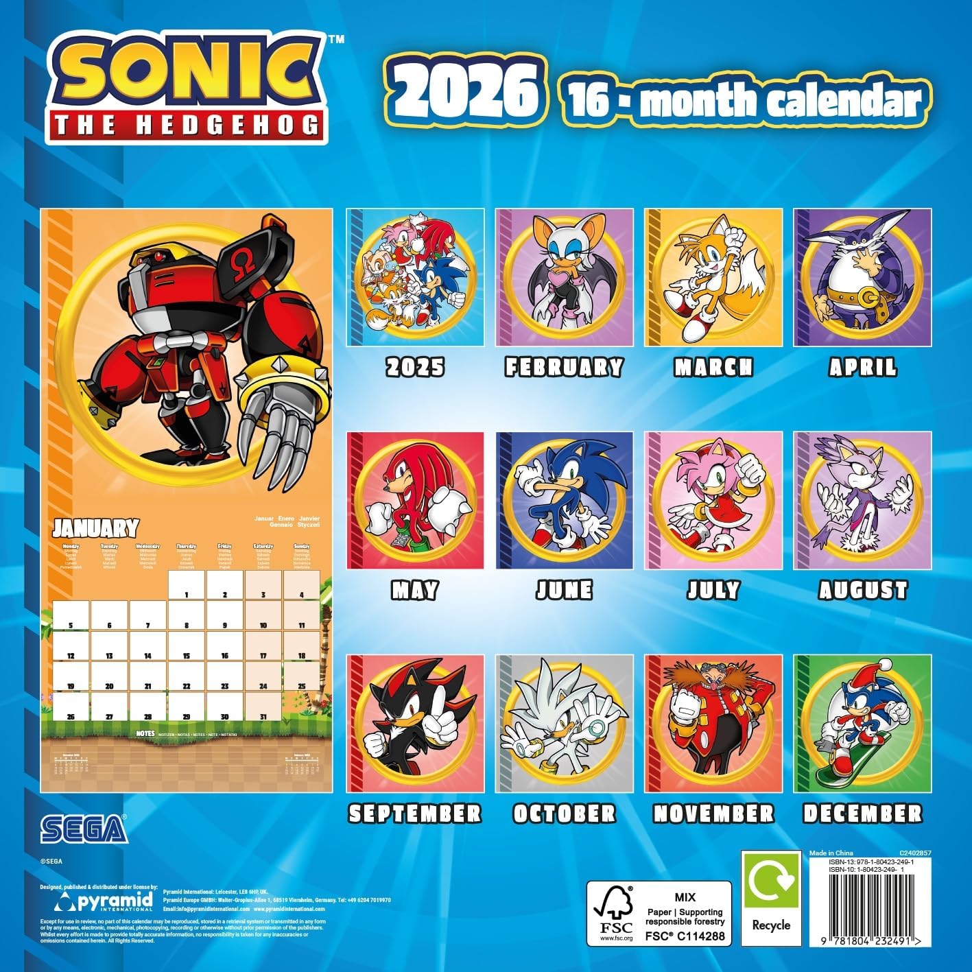 Sonic the Hedgehog 2026 Calendar 30 x 30 cm | 11,8 x 11,8 in
