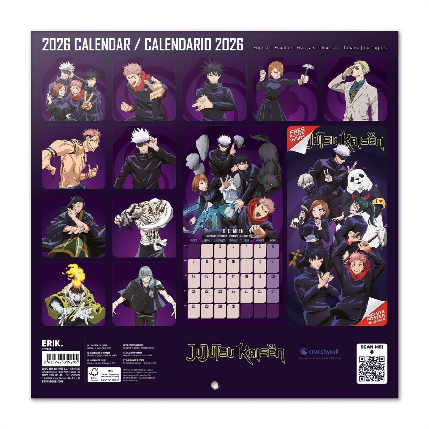 Jujutsu Kaisen Wall Calendar 30x30cm Manga Anime Calendar 30 x 30 cm | 11,8 x 11,8 in