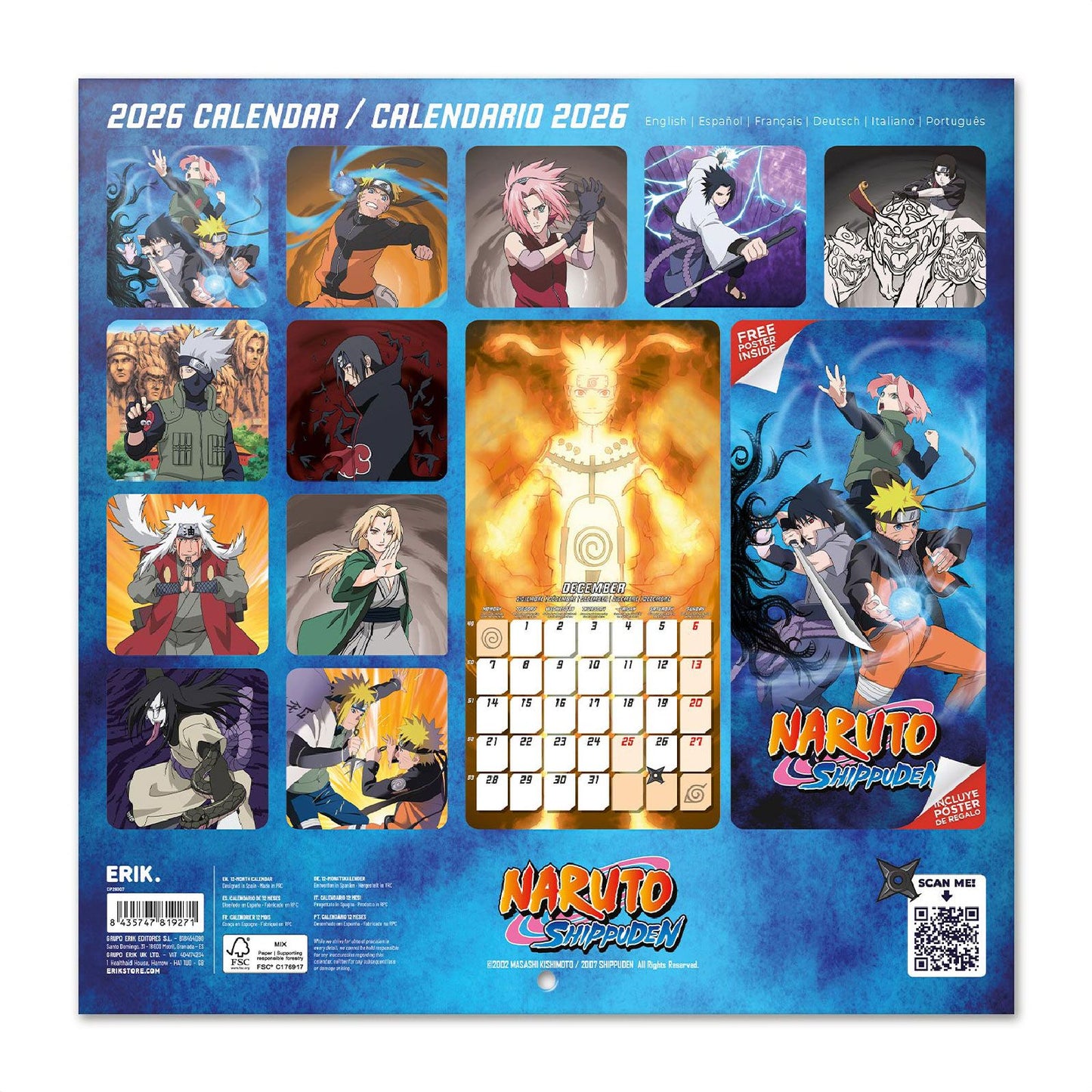 Naruto Shippuden Wall Calendar 30x30cm Manga Anime Calendar 30 x 30 cm | 11,8 x 11,8 in