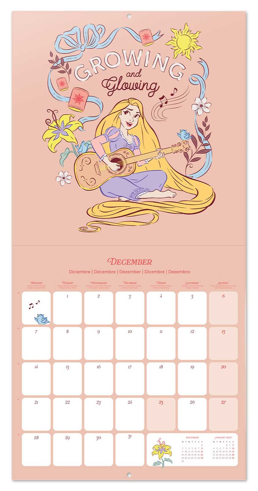 Disney Princesses Wall Calendar 30x30cm Girls Calendar 30 x 30 cm | 11,8 x 11,8 in