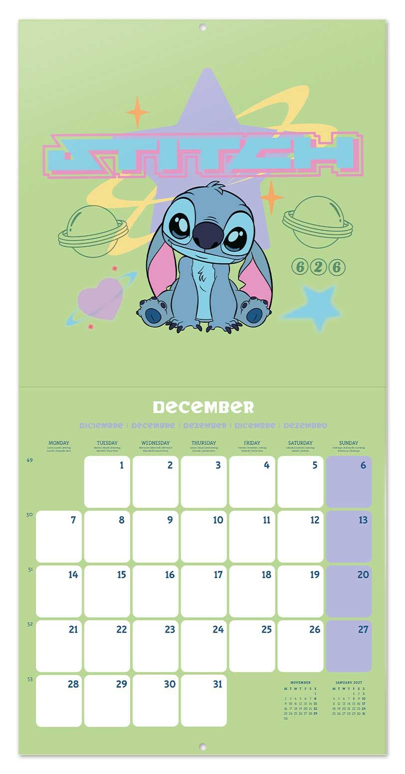 Disney Stitch Wall Calendar 30x30cm Kids Calendar 30 x 30 cm | 11,8 x 11,8 in