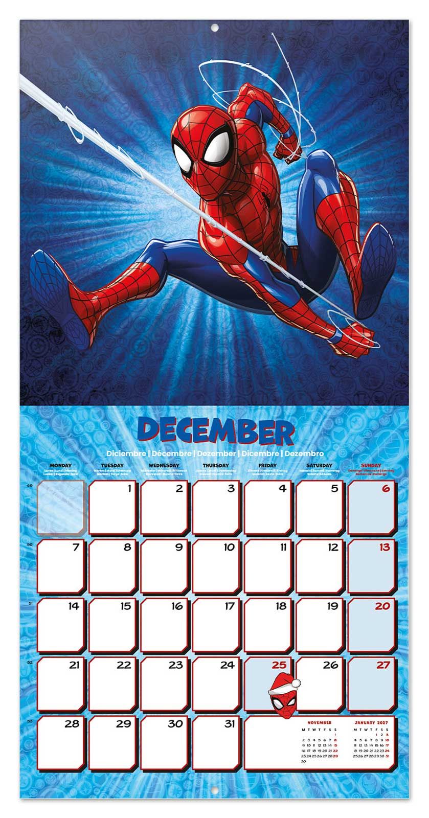 Marvel Spiderman Wall Calendar 30x30cm Teen and Kids Calendar 30 x 30 cm | 11,8 x 11,8 in