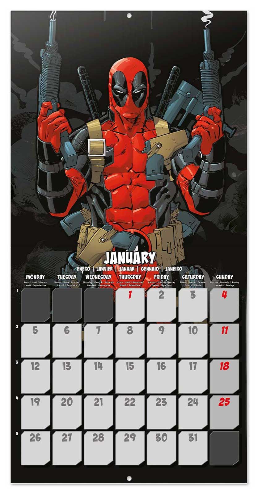 Marvel Deadpool Wall Calendar 30x30cm Teen and Adult Calendar 30 x 30 cm | 11,8 x 11,8 in