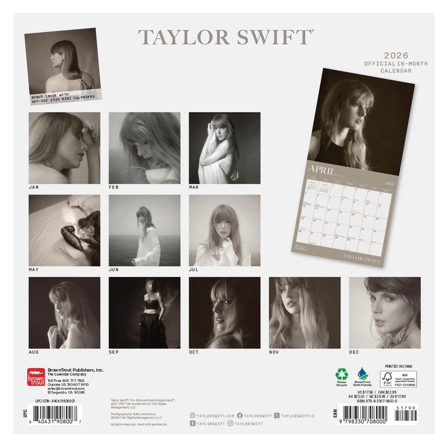 Taylor Swift Wall Calendar 30x30cm Pop Singer Calendar 30 x 30 cm | 11,8 x 11,8 in