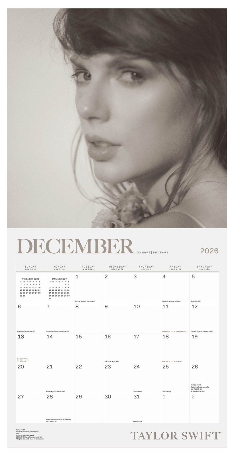 Taylor Swift Wall Calendar 30x30cm Pop Singer Calendar 30 x 30 cm | 11,8 x 11,8 in