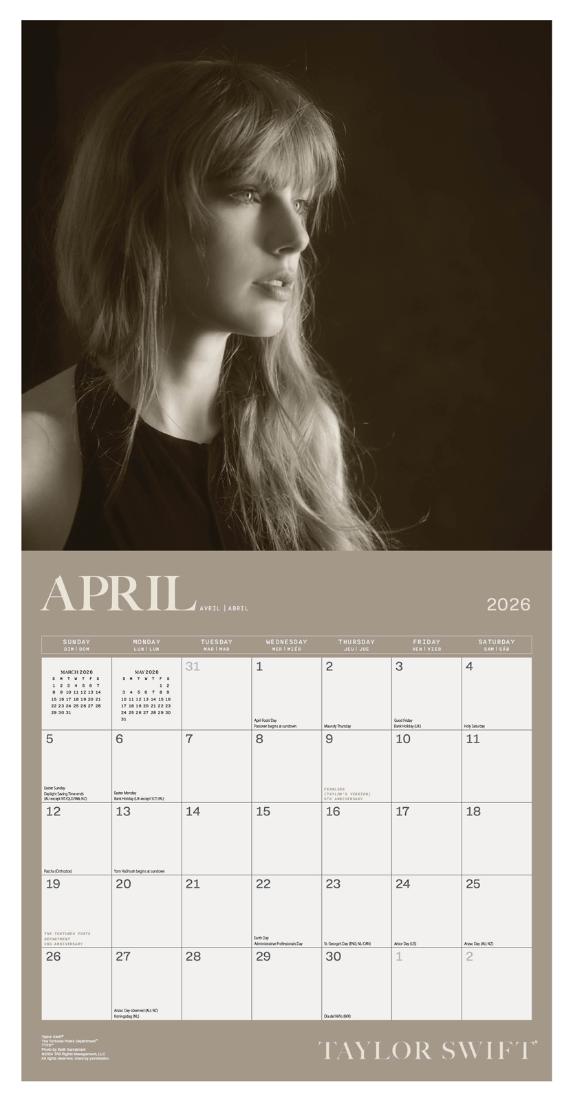 Taylor Swift Wall Calendar 30x30cm Pop Singer Calendar 30 x 30 cm | 11,8 x 11,8 in
