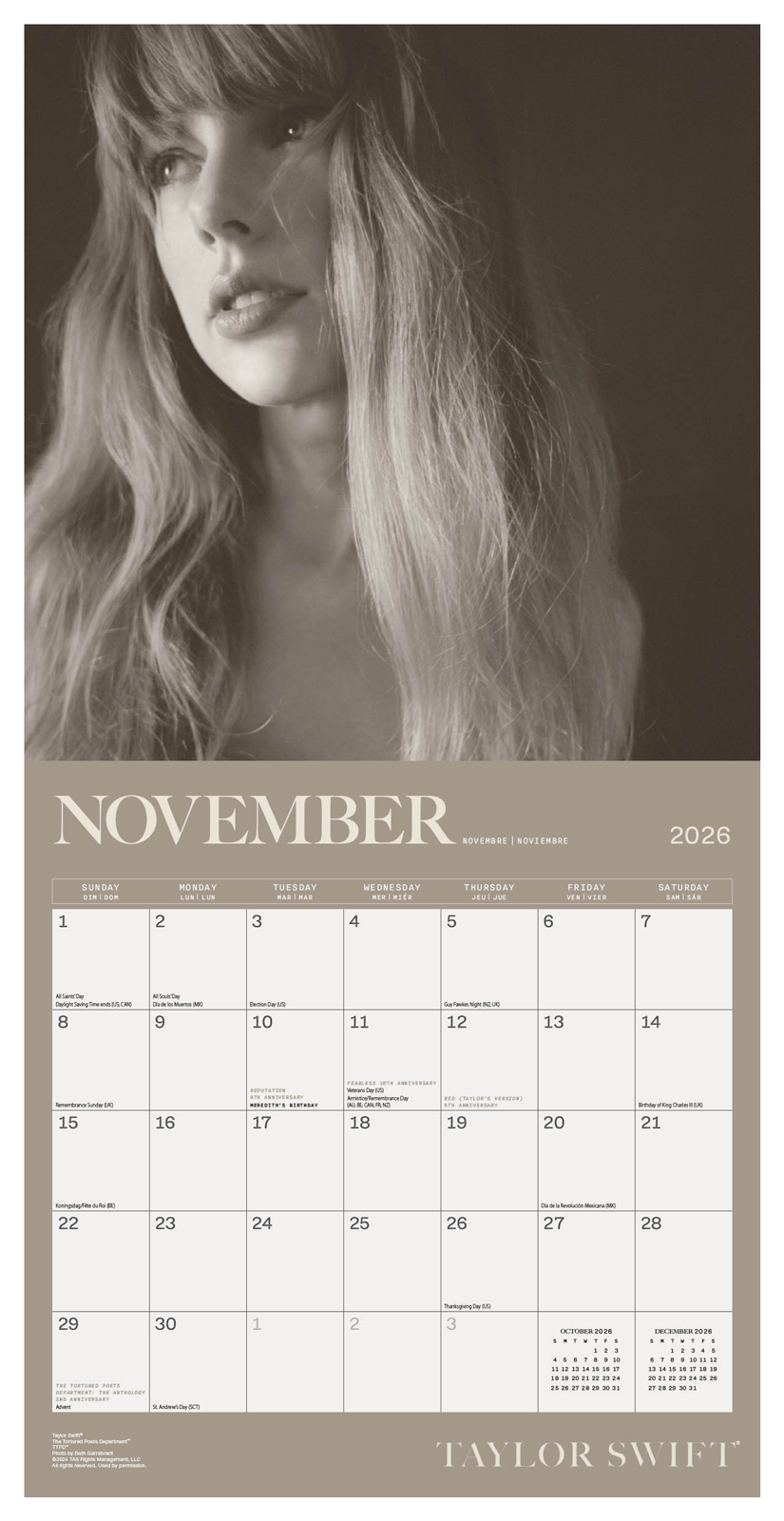 Taylor Swift Wall Calendar 30x30cm Pop Singer Calendar 30 x 30 cm | 11,8 x 11,8 in