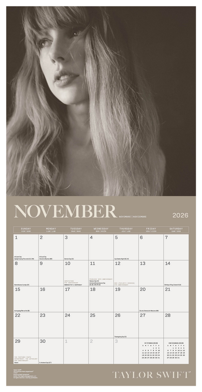 Taylor Swift Wall Calendar 30x30cm Pop Singer Calendar 30 x 30 cm | 11,8 x 11,8 in