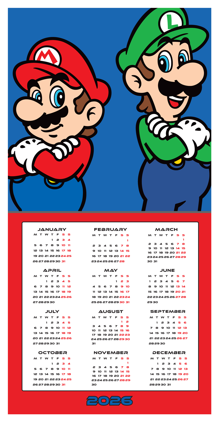Super Mario Wall Calendar 30x30cm Gaming Calendar 30 x 30 cm | 11,8 x 11,8 in