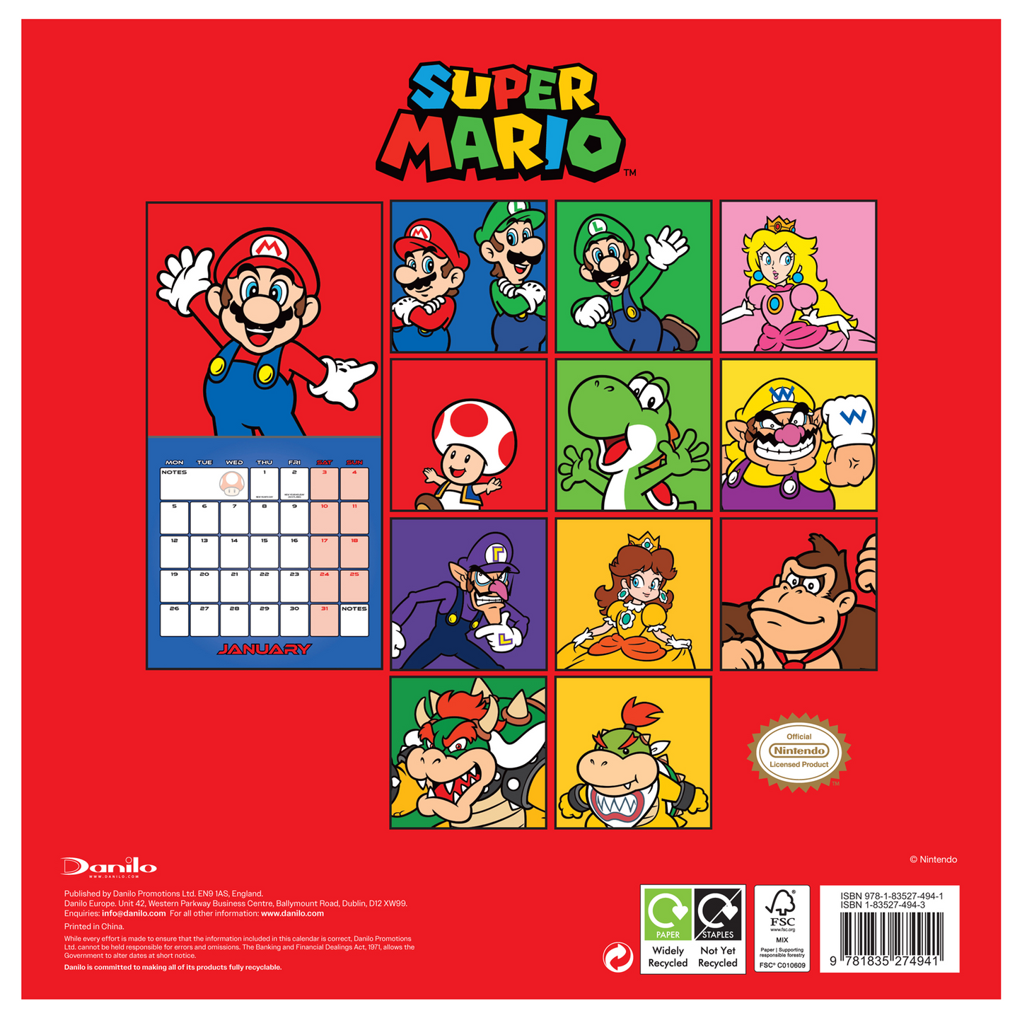 Super Mario Wall Calendar 30x30cm Gaming Calendar 30 x 30 cm | 11,8 x 11,8 in