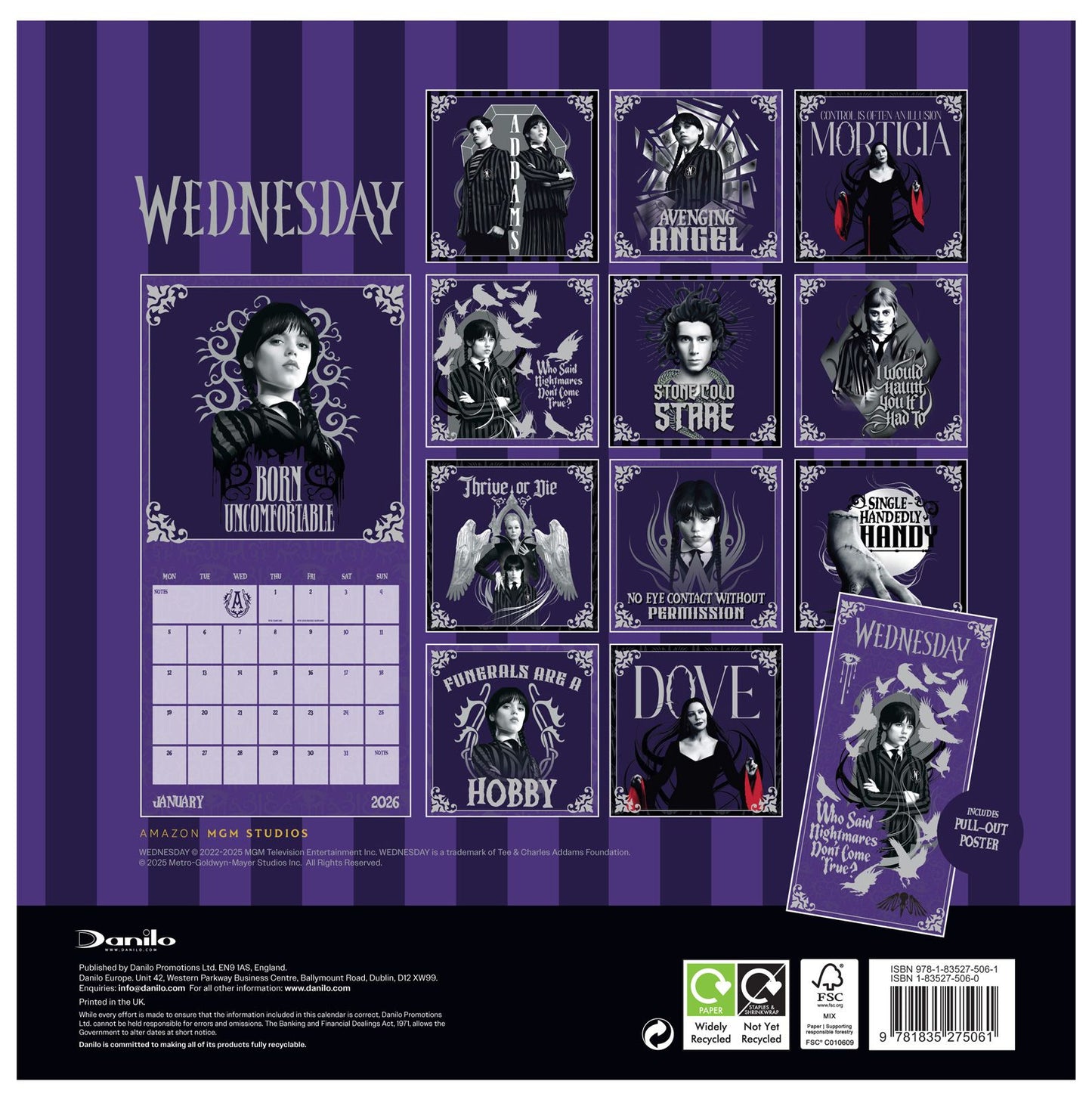 Wednesday Wall Calendar 30x30cm TV Series Calendar 30 x 30 cm | 11,8 x 11,8 in