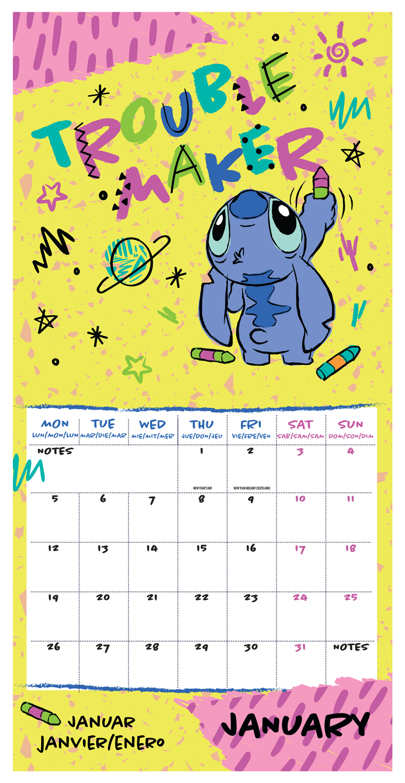 Disney Stitch Wall Calendar 30x30cm Calendar 30 x 30 cm | 11,8 x 11,8 in