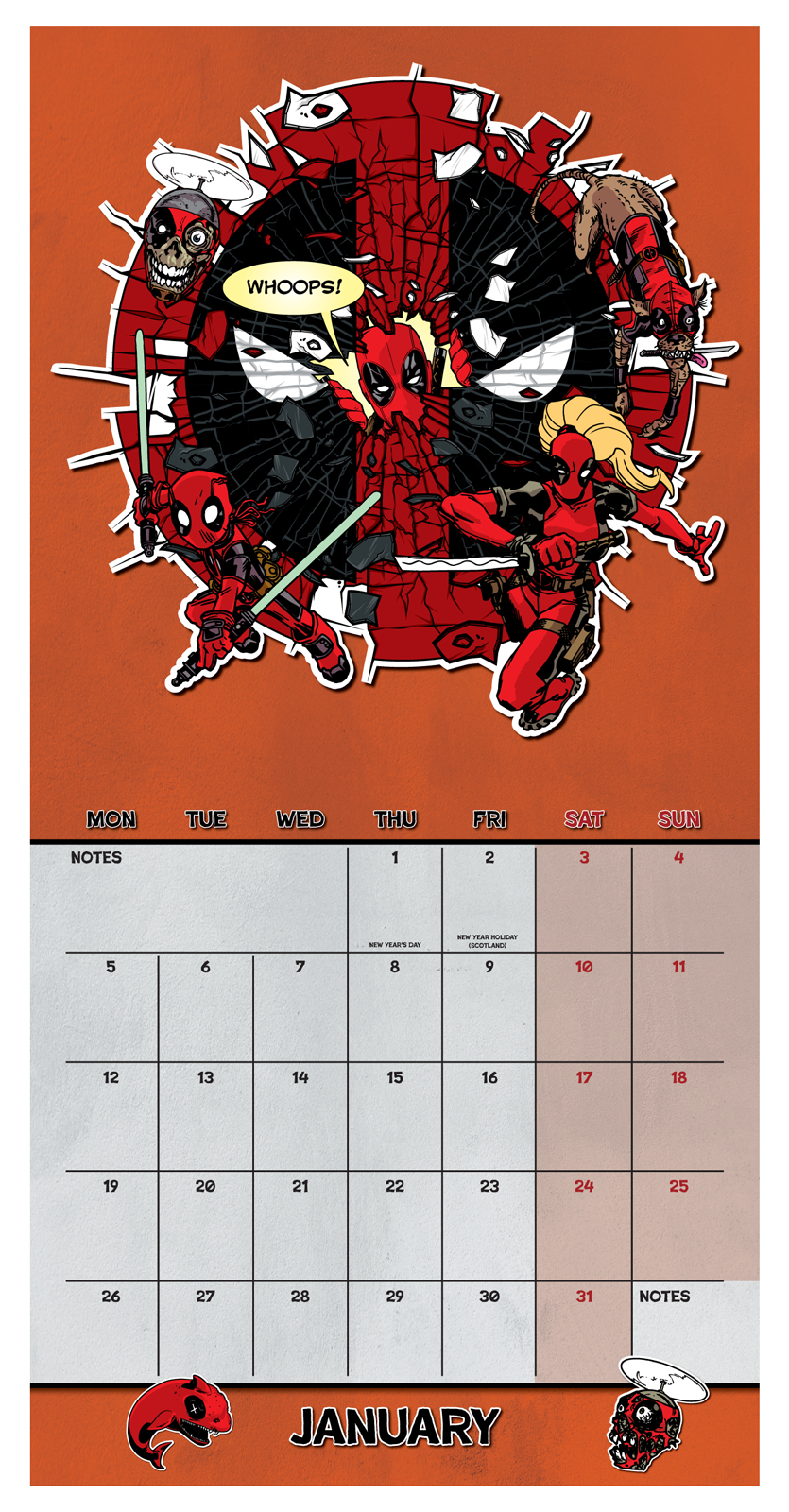 Marvel Deadpool Wall Calendar 30x30cm Calendar 30 x 30 cm | 11,8 x 11,8 in