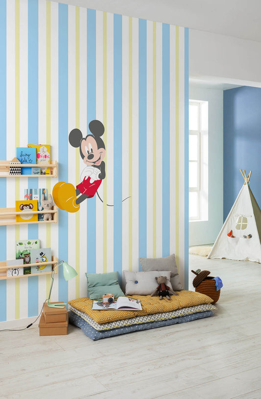 Disney Mickey Mouse Colorful Stripes XL Non-Woven Wallpaper Mural 200 cm x 250 cm (78" x 98")