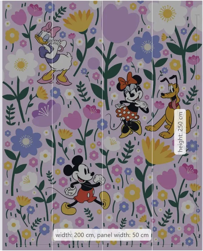 Disney Mickey Mouse and Minnie Mouse Botanical
 Spring Non-Woven Wallpaper Mural 200 cm x 250 cm (78" x 98")