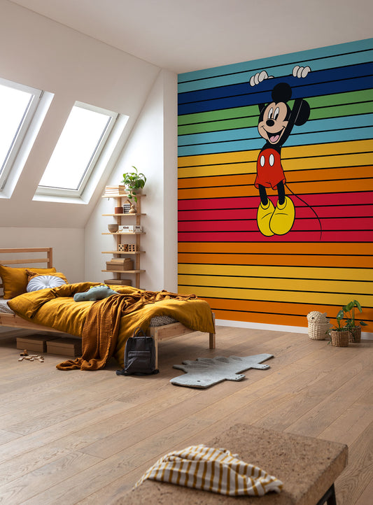 Disney Mickey Mouse magic rainbow stripes Non-Woven Wallpaper Mural 300 cm x 250 cm | 118" x 98"