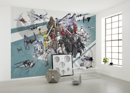 Star Wars Cartoon Style All Characters Non-Woven Wallpaper Mural 400 cm x 280 cm | 157" x 110"