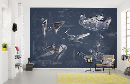 Star Wars Spacecrafts drawings dark style  Non-Woven Wallpaper Mural 400 cm x 280 cm | 157" x 110"