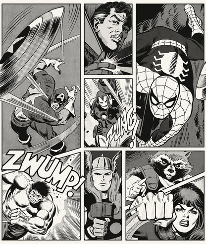 Comic book panel sequence featuring superhero characters in action.