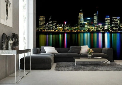 City Perth at night Australia Neon Photo Wallpaper
