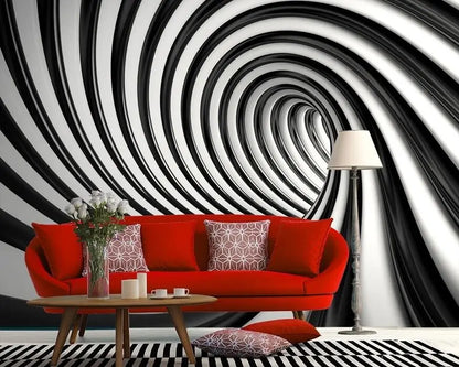 Black and White Twisted Tunnel Photo Wallpaper 