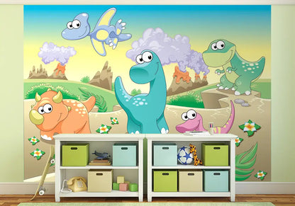 Cartoon Dinosaurs Nursery Photo Wallpaper